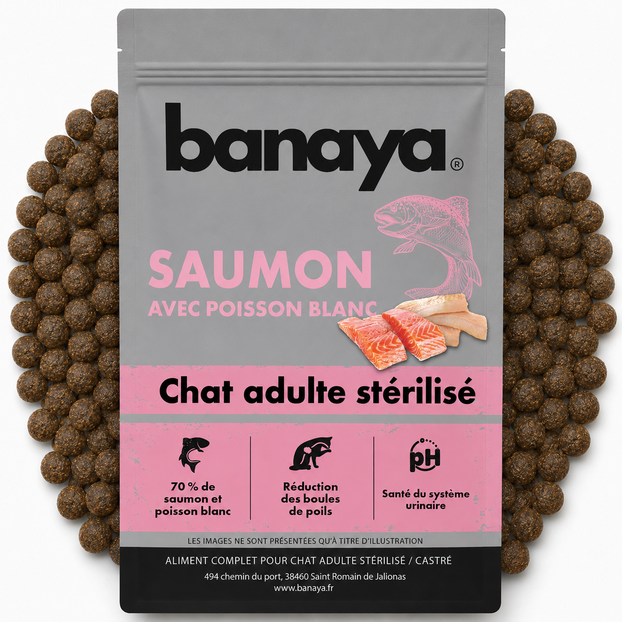 Croquettes Saumon et Poisson Blanc - Chats Adultes Stérilisé
