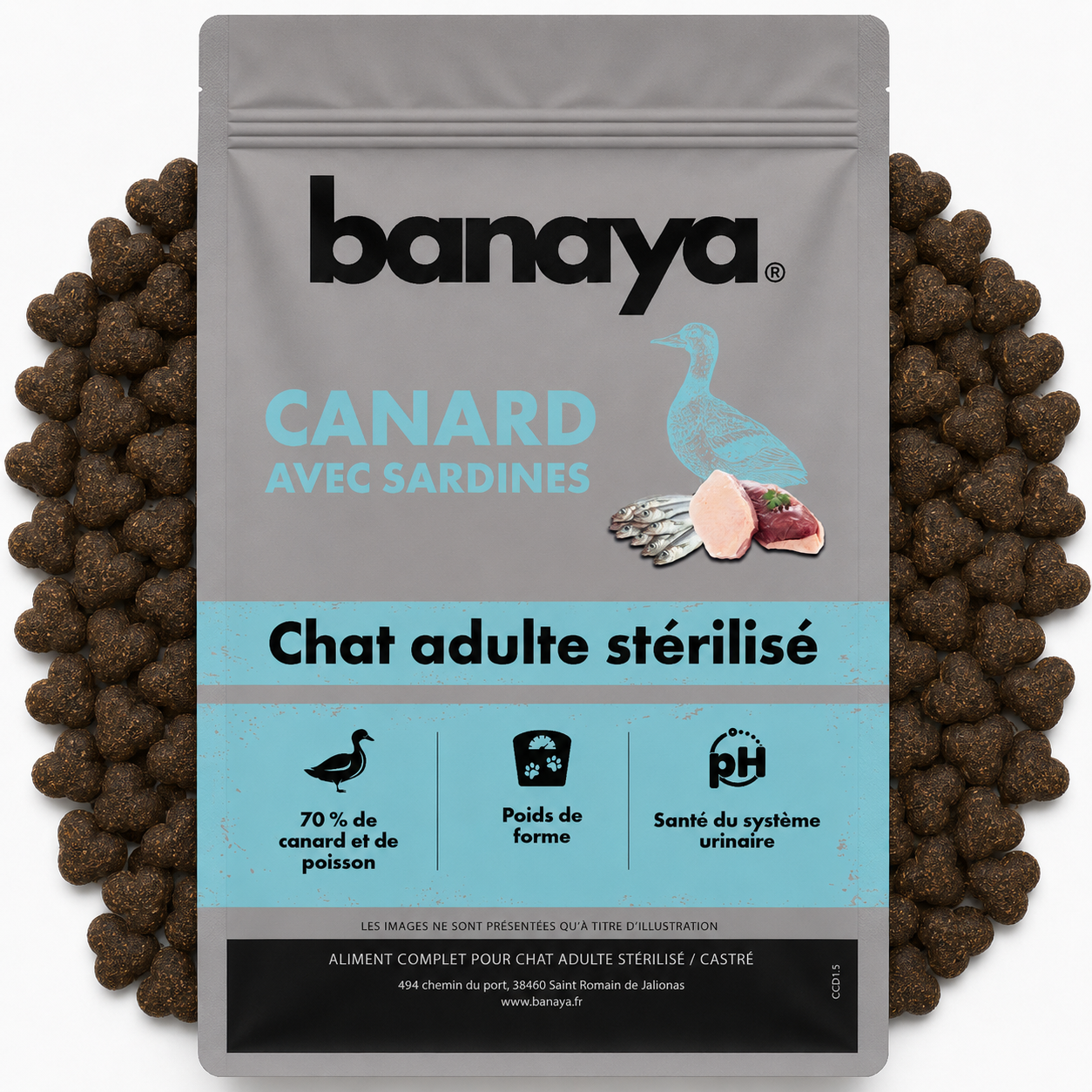Croquettes Canard avec Sardine - Chat Adulte Stérilisé