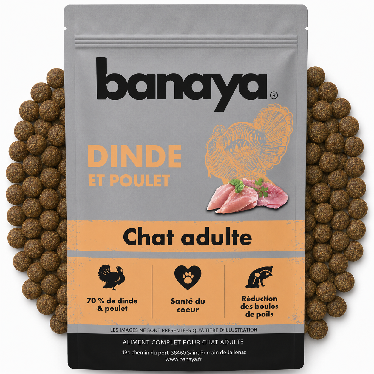 Croquettes chats Dinde et Poulet - Chats Adultes