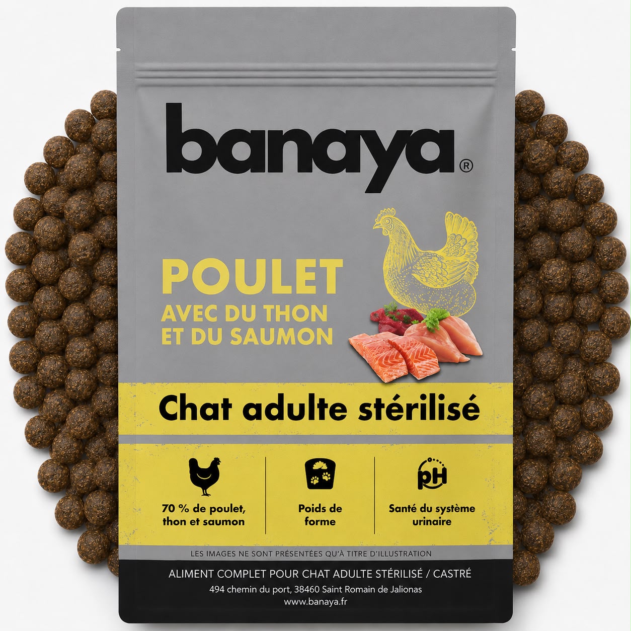 Croquette Poulet avec Thon et Saumon - Chat Adulte Stérilisé